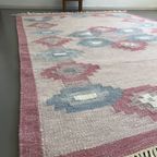 Grote Wollen Zweedse Rollakan, Roze Vloerkleed Geometrische Patronen thumbnail 7