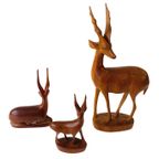 Mid-century Teak Houten Set Herten Antilopen Gazellen Beeldjes thumbnail 3