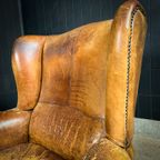 Vintage Geleefde Schaapsleren Wingback Fauteuil thumbnail 6