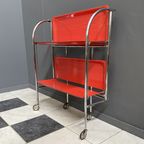 Folding Chrome And Red Serving Trolley 1960S thumbnail 7