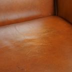 Correcte, Comfortabele, Luxe Engelse Stijl Oorfauteuil Gemaakt Van Cognac Kleurig Rundleer thumbnail 11