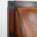 Geweldige Schapenleren 2 Zits Art Deco Design Bank Met Hout En Met Zwarte Biezen thumbnail 15
