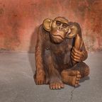 Xl Handcrafted Wooden Sculpture A Monkey Who Likes Banana thumbnail 11