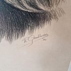 Potlood Tekening In Lijst Jaren 50 Schilderij Gesigneerd thumbnail 1