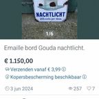 Antiek Emaille Bord Gouda Nachtlicht, 25 Cents Per Doosje. thumbnail 2