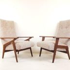 Vintage Teakhouten Fauteuils Nieuwe Stof Roze Beige Creme thumbnail 3