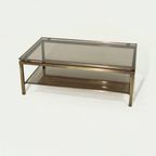 Two Tier Brass And Smoked Glass Coffee Table 1970s thumbnail 2