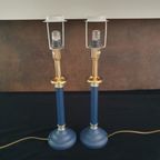 Tafellamp - Bedlamp - Kastlamp - Blauw - Metaal - Met Kap - 2 Stuks. thumbnail 7