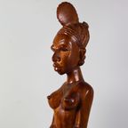 Afrikaanse Vrouw - Hout Beeld Afrika - Handgemaakt Houten Decoratie - 1960 thumbnail 8