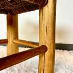 French Stool In Solid Elm And Rattan, 1950 thumbnail 12