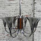 Grote Art Deco Hanglamp Met 6 Verchroomde Kelken thumbnail 4
