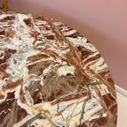Round Red / Pink Marble Coffeetable With Mid Century Wood Base thumbnail 9