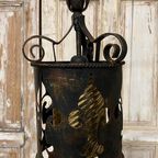 Oude Franse Metalen Hanglampen, Franse Lelie. Origineel thumbnail 2