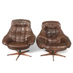 Danish Leather Swivel Lounge Chairs By H.W. Klein For Bramin, 1960S thumbnail 2