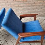 Set Vintage Deense Fauteuils Jaren 60 Ribstof Blauwe Stoelen thumbnail 13