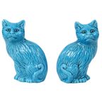 Koppel Blauw Geglazuurde Poezen Beelden Chinees Keramiek thumbnail 4