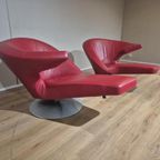 2x Leolux Parabolica Fauteuils - Rood - Leder - Design -zgan thumbnail 4