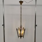 Antieke Vintage Franse Messing Lantaarnlamp Hanglamp Lamp 06 thumbnail 2