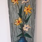 50's Abstrakt Vintage Schilderij Kunstwerk Vaas Met Bloemen thumbnail 4