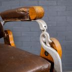 Art Deco Oak And Leather Barber Chair. thumbnail 9