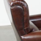 Comfortabele En Correcte Donkere Antieke Schapenleren Engelse Armchair In Zeer Goede Staat thumbnail 14