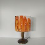 Vintage '60-70s Style' Glazen Tafellamp Geel Oranje Vlam/swirlmotief thumbnail 2