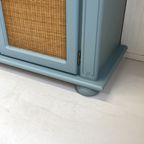 Prachtig Restyle Massief Dressoir Blauw & Rotan Wandkast thumbnail 5