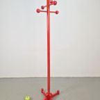Postmoderne Beuken Staande Kapstok Vintage Italië '80 Rood thumbnail 9