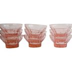 Set Van 9 Vintage Persglas Schaaltjes Roze, Art Deco thumbnail 3