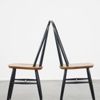 Set Van 4 Vintage Houten Design Stoelen Met Zwarte Spijlen Rugleuning En Bruine Zitting thumbnail 7