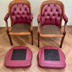 Set Vintage Wijnrode Chesterfield Fauteuils thumbnail 15