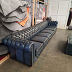 Chesterfield Brighton Antiek Blauw 6-zits Bank Leer thumbnail 4