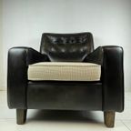 Vintage Leren Fauteuil. Bruin Leer Gecappitioneerd. Vintage Luie Stoel. thumbnail 2