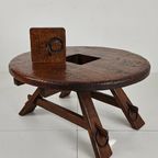 Rustic Oak Brutalist Ronde Koffie Tafel Frankrijk 1960S thumbnail 4
