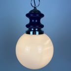 Vintage Glass Sphere With Blue Metal Pendant From The 1970's thumbnail 3