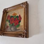 Antiek Schilderijtje Oost Indische Kers Bloemen Schilderij thumbnail 3