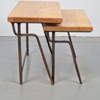 2 Brutalist Bijzettafel Nesting Tables Mimiset Eiken Metaal thumbnail 7