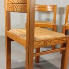 Set Van 4 Vintage Design Hout En Riet Eetkamerstoelen thumbnail 13