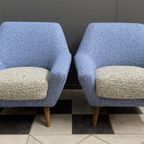 Set Of Two Blue And White Wool Chairs 1960S thumbnail 12