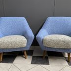 Set Of Two Blue And White Wool Chairs 1960S thumbnail 6
