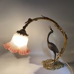 Antieke Art Nouveau Tafellamp – Kraanvogel & Bladerenboog thumbnail 6