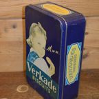 Donkerblauw Verkade Koekblik Met Meisje Met De Strik – Nostalgisch Design thumbnail 3