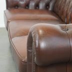 Karaktervolle, Correct Afgewerkte Vintage Rundleren Engelse Chesterfield 3 Zits Bank thumbnail 13