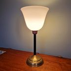 Art Deco Lamp In Messing En Witte Opaline, 1920-30 thumbnail 2