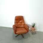 Zweeds Leren Draai Fauteuil G Mobel Sweden, Vintage Draaistoel thumbnail 3