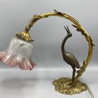 Antieke Art Nouveau Tafellamp – Kraanvogel & Bladerenboog thumbnail 11