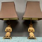 Paar Tafel Lampen Met Bronzen Beeldjes Van Boeddha'S. thumbnail 2