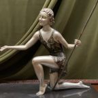 Beeldje "Meisje Met Een Geit". Art Deco. thumbnail 3