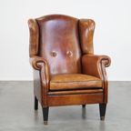 Grote, Vintage Schapenleren Oorfauteuil In Engelse Stijl Met Mooie Diepe Kleuren thumbnail 2