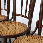 Super Leuke Set Van 4 Originele Antieke Thonet Bistro Stoelen Met Gematte Zittingen thumbnail 6